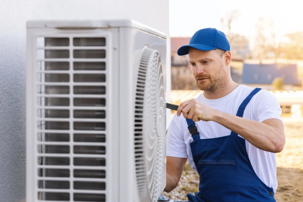 A professional technician installing a new Heat Pump system